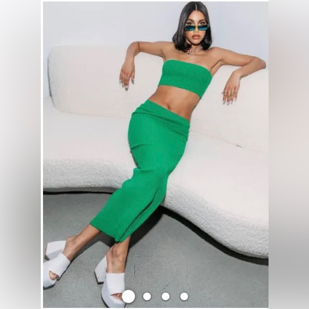 Green midi skirt set